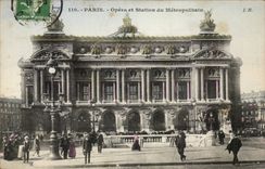 Paris CPA Opera et station du metropolitaine Metro