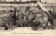CPA Lyon Panoramic View the cathedral and the Tilsitt bridge