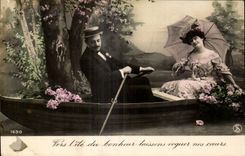 Fantaisie - Couple - floating romantic boat - CPA 