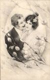 Fantaisie - Couple - Illustration - Sweet Kiss - CPA 