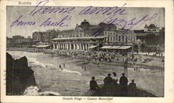 Biarritz - Illustration - Grande Plage - Casino Municipal - CPA 