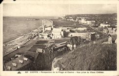 CPA Dieppe View of the beach and casino Seen from of the old castle