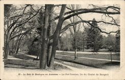 CPA Paris Bois de Boilogne en automne Pre CAtalan Ile du Chalet de Bengali (publicite Grands magasin Nouveautes TEmple