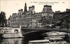 Paris CPA L'hotel de ville et le pont d'Arcole