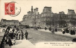 Paris CPA Hotel de ville et le pont d'Arcole (enfants)