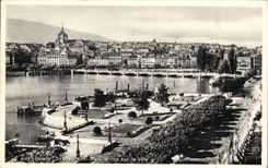 Switzerland MODERN CARD Geneva Quay of the Mount Blanc and seen on the city