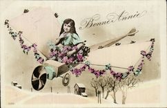 CPA Fantasy Child Happy New Year Plane