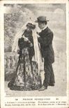 Fantaisie - Couple - Woman with long beautiful veil - wedding - mariage - CPA 