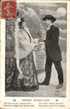 Fantaisie - Couple - Woman with long beautiful veil - wedding - mariage - CPA 