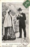 Fantaisie - Couple - Woman with long beautiful veil - wedding - mariage - CPA 
