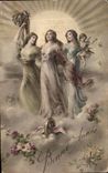 Fantasy - Woman - Happy New Year - Shining angels - Angel - Engel - CPA