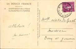 Saint Malo - Main street and Cathedral Bakery - CPA