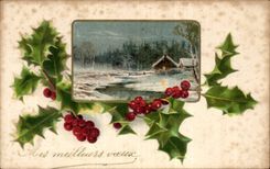 Festivals - My Meillures Wishes - houx - holly - CPA