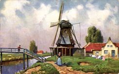 CPA Fantaisie Paysage Moulin Windmill