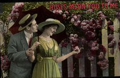 Fantaisie - Couple - Couple picking fowers - CPA 