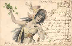 Fantasy - Woman - Woman strewing foour leaf clovers - clover - portebonhor - CPA