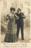 Fantaisie - Couple - The Offering of a Rose - CPA 