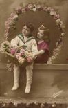 Fantasy - Children framed by flowers - Little servant boy in sailor follows - CPA