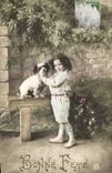 Fantasy - Child - dog - Little Girl with friendly dog - Good Festival - CPA