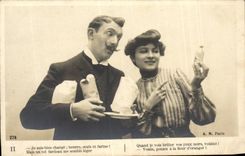Fantaisie - Couple - Fleur d'oranger - la cuisine - les courses - humour - CPA 