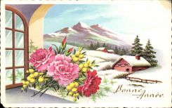 Fetes - Bonne Annee - Fleurs - Flowers - CPA 