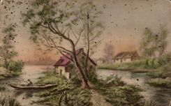 Arts - Tableaux - Cute Country Scene - fishing - la peche CPA 