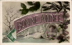 Festivals - Happy New Year - Woman - houx - holly - CPA