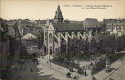 Paris CPA Church Saint Medard and street Mouffetard