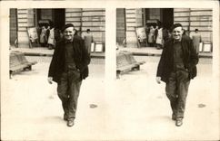 CPA sterescopic Chart Man in the street (folklore costume beret)