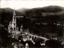 MODERN CARD Lourdes View from above on the basilica and the valley of Gave