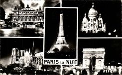 Paris CPM La nuit OPera Sacre Coeur Montmartre Tour Eiffel Notre DAme Arc de triomphe