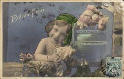 CPA Fantasy Child flowered Balcony