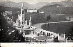 CPA Lourdes View from above on the esplanade the basilica