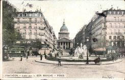 Paris CPA the Pantheon and street Soufflot