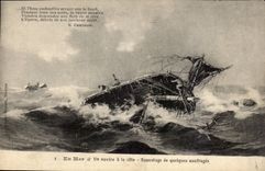 CPA Fantaisie en mer Un navire a la cote Sauvetage de quelques naufrages
