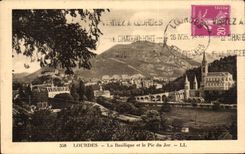 CPA Lourdes the basilica and the peak of Jer