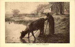 CPA Fantaisie Millet Vache a l'abreuvoir