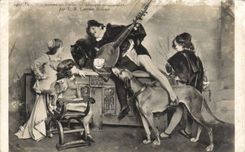 CPA SAlon de Paris Musique de Chambre par L R Carrier Belleuse Chien dog
