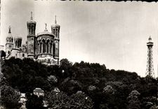 CPA Lyon the Basilica Notre Dame de Fourviere and the tower of television