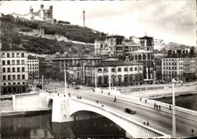 Lyon MODERN CARD the Tilsitt bridge on the Saone Saint Jean and the hill of Fourviere