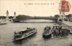 CPA Paris bridge Alexandre III Barges