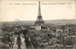 Paris CPA Panorama taken of Arc de Triomphe of the star Eiffel Tower