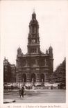 Paris CPA the church and the public garden of the Trinity