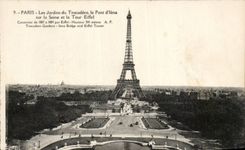 Paris CPA gardens of Trocadero Eiffel Tower on the Seine