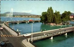 MODERN CARD Swiss Geneva the island Rousseau and the water jet