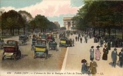 Paris CPA Avenue du Bois de Boulogne et l'arc de triomphe