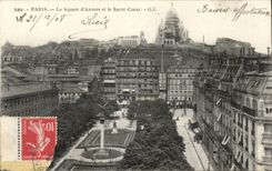 Paris CPA Square d'Anvers et le Sacre Coeur de montmartre