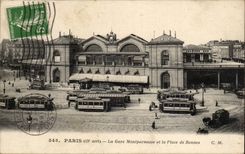 Paris CPA Train station Montparnasse and the place of Rennes