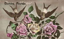 Festivals - Rose - Birds - Flowers - Birds - Happy New Year - CPA