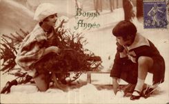 Fantasy - Children - Happy New Year - Snowball Fight - sled - - CPA